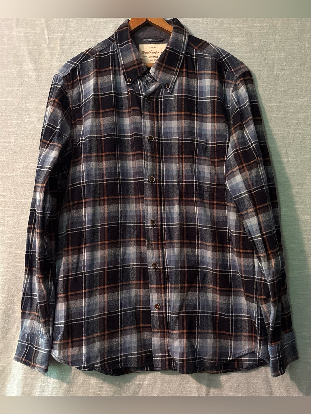 Weatherproof Vintage Flannel Shirt Button Up Long Sleeve Blue Plaid Men’s Sz M